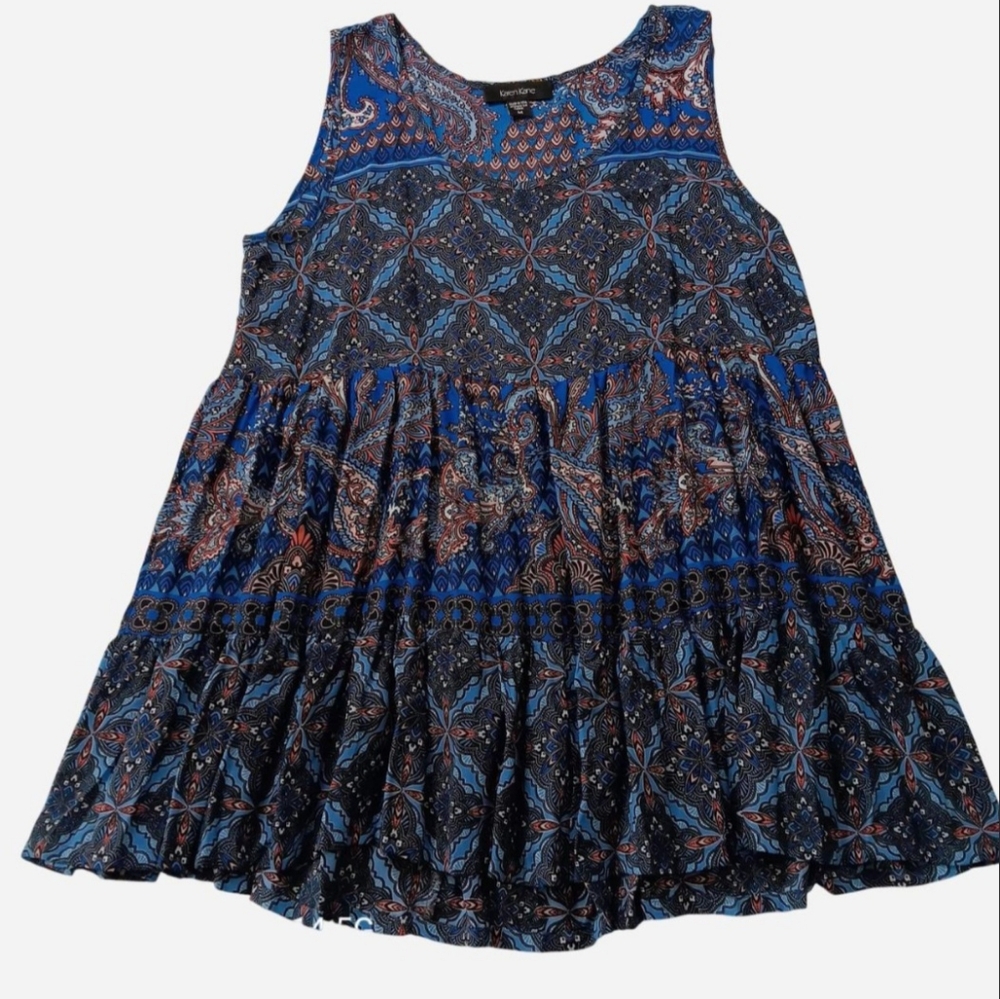Karen Kane Women's Tiered Floral Mini Dress Blue Ruffled Geometric Chic
